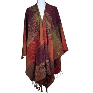 CALZEAT OF SCOTLAND Celtic Knot Ruana Wrap Wool Blend Jacquard Woven One Size